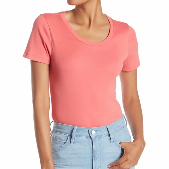 J. Crew Coral Rose Short Sleeve Crew Neck Tee-Shirt - Picture 2 of 8